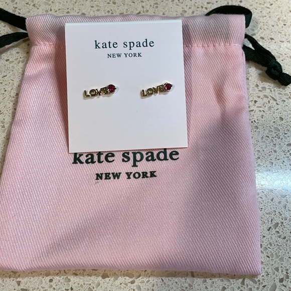 NWT Kate Spade “Love You Mom”Gold and Pink Heart Love Earrings MSRP $48 - Picture 3 of 4